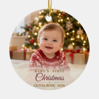 Full Photo Cream Baby's First Christmas Ceramic Ornament
