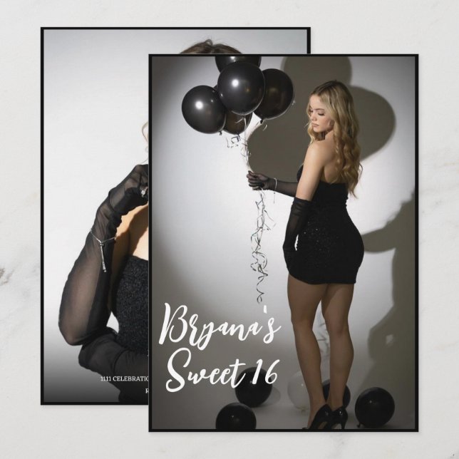 Full Photo Front & Back Trendy Modern Sweet 16 Invitation (Front/Back)