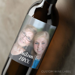 Full Photo Layout with a Modern White Script Text Wine Label