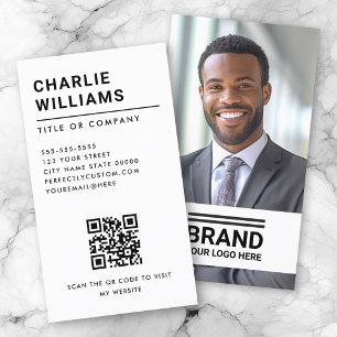 Full photo logo modern minimalist QR code white Business Card