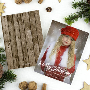 Full Photo Merry Christmas, Rustic Wood Holiday Card