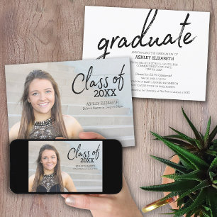 Full Photo Modern Graduation Photo Announce Party Invitation