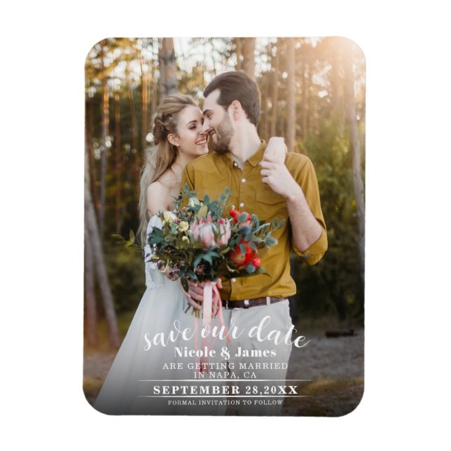 Full Photo Modern Minimal Wedding Save the Date Magnet (Vertical)