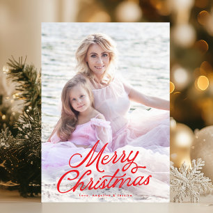 Full Photo Red Lettering Overlay Merry Christmas Holiday Card