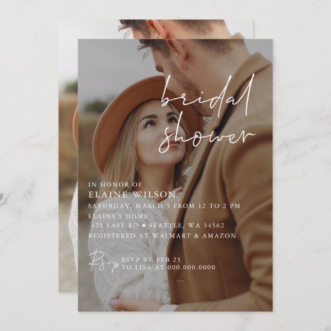 Full Photo Simple Elegant Modern Bridal Shower Invitation (Front/Back)