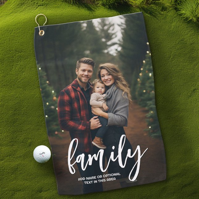 Full Photo - Vertical Custom Script Family Text Golf Towel (Custom Golf Towel)