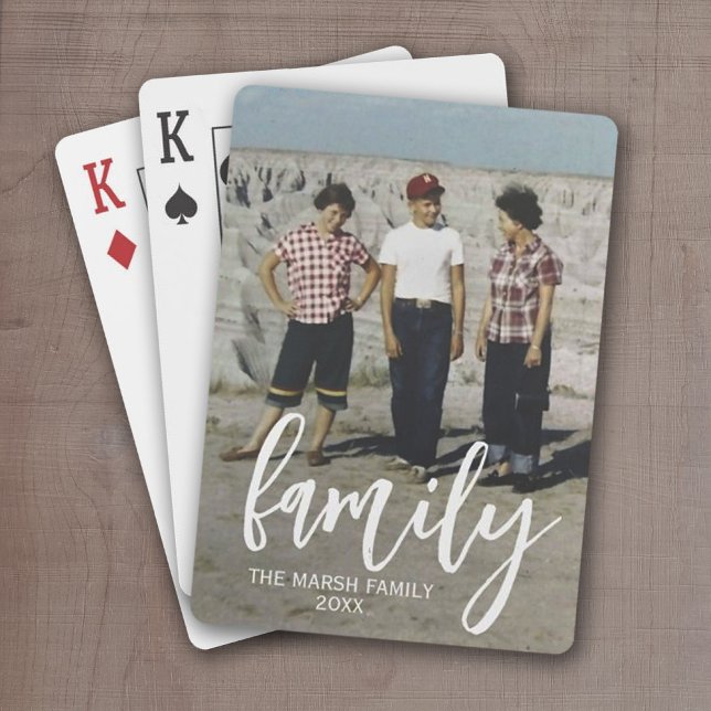 Full Photo - Vertical Custom Script Family Text Playing Cards (Personalized Playing Cards - Add One Big Photo - Family in a trendy script with your custom text)