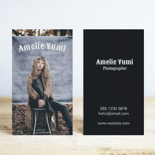 Full Photography Photo Black & White Script Business Card