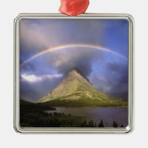 Full rainbow and stormy sky over Grinnell Metal Tree Decoration
