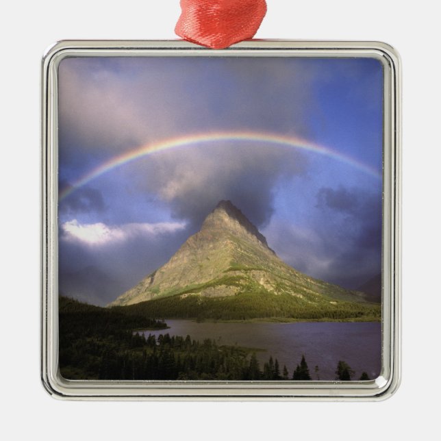 Full rainbow and stormy sky over Grinnell Metal Tree Decoration (Front)