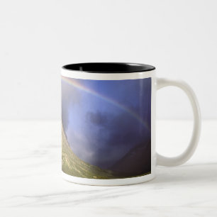 Full rainbow and stormy sky over Grinnell Two-Tone Coffee Mug