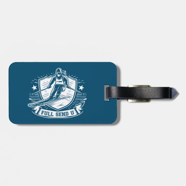 Full Send University Skiing Luggage Tag (Back Horizontal)