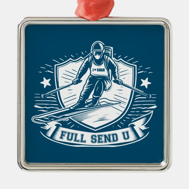 Full Send University Skiing Metal Ornament (Front)