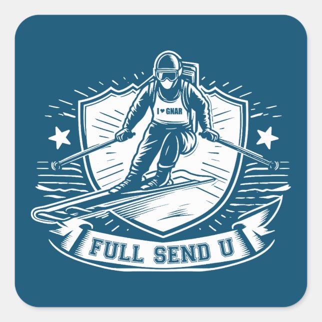 Full Send University Skiing Square Sticker (Front)