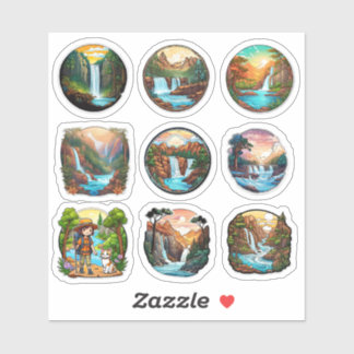Full Set of 9 Beautiful Nature in Round Stickers