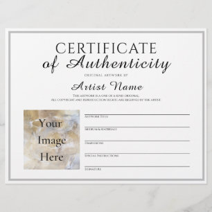 Full Size Certificate of Authenticity Art Photo Custom Letterhead