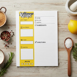 Full Size Cooking Papers   Blank Recipe Pages  Notepad