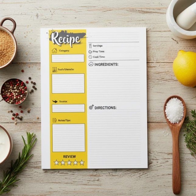 Full Size Cooking Papers | Blank Recipe Pages  Notepad (Personalized basic recipe pages, printable  cook papers)