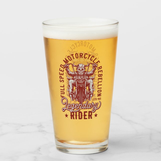 Full Speed Motorcycle Rebellion Beer  Glass (Front Filled)
