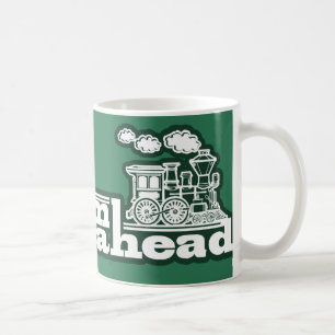 "full steam ahead" green steam train logo mug