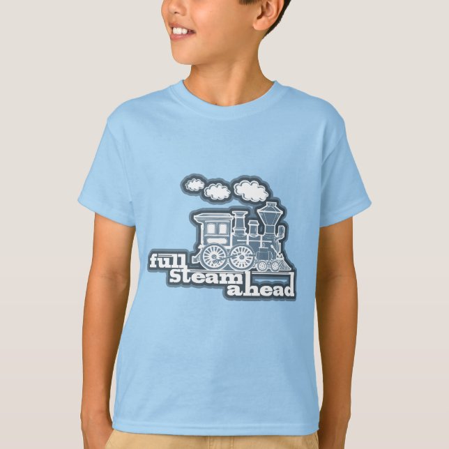 full steam ahead loco train blue kids t-shirt (Front)