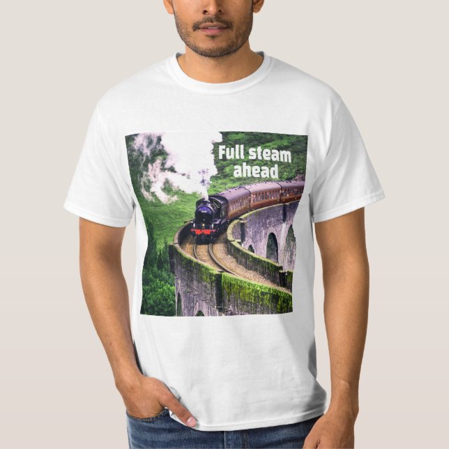 Full steam ahead Locomotive Train on Bridge T-Shirt (Front)