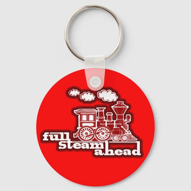 "Full steam ahead" red train keychain (Front)