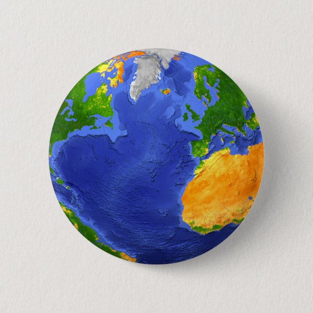 Full The Earth Showing Topographic Data. 6 Cm Round Badge (Front)