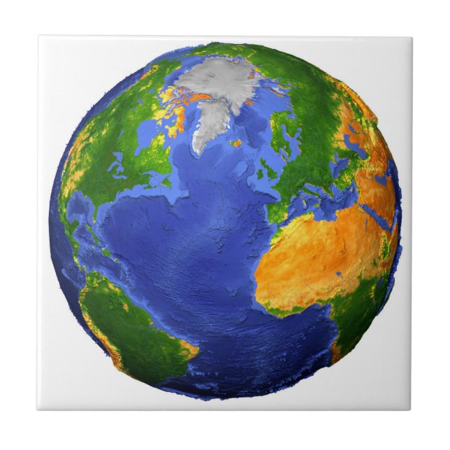Full The Earth Showing Topographic Data. Ceramic Tile (Front)