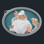 Full Treatment Oval Belt Buckle<br><div class="desc">Artist: Norman Rockwell | Barber,  manicurist & shoe shine work on customer</div>