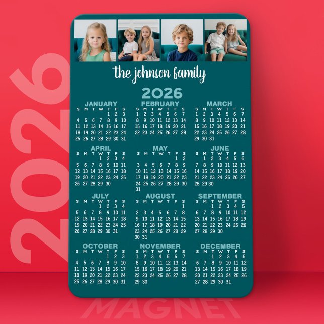 Full View Calendar with 4 photos Magnet (2026 Calendar Magnet)