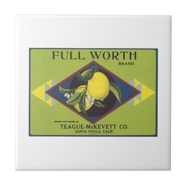 Full Worth Lemon Fruit Crate Label Ceramic Tile (Front)