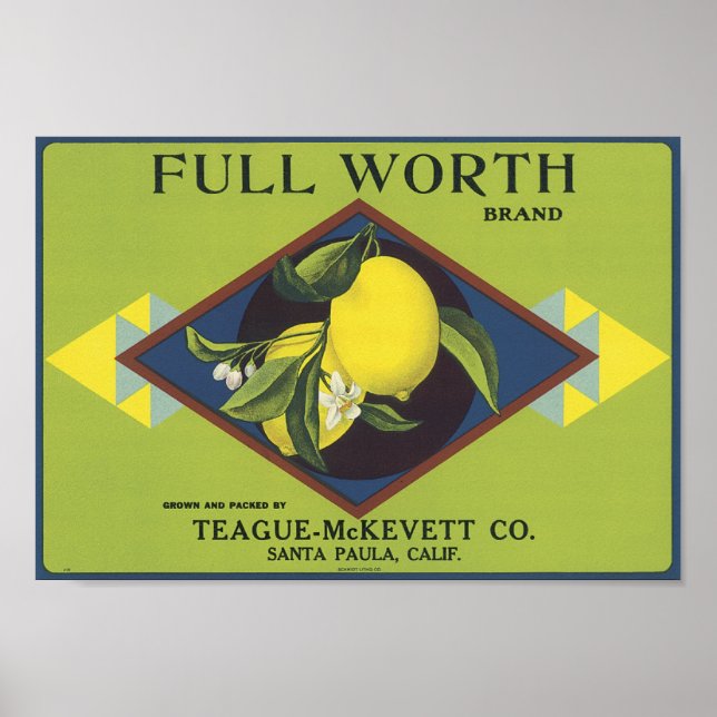 Full Worth Lemon Fruit Crate Label Poster (Front)