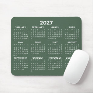 Full Year 2027 Calendar Modern Forest Green White Mouse Pad