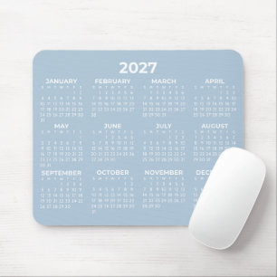 Full Year 2027 Calendar Pastel Dusty Blue White Mouse Pad