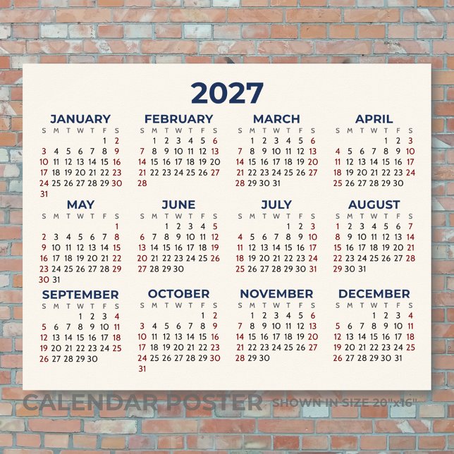 Full Year 2027 Horizontal Calendar Your Colours Poster (Creator Uploaded)