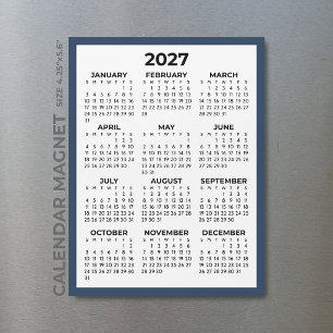 Full Year 2027 Magnetic Calendar Navy Blue Border