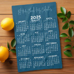 Full Year Calendar - Let me check my Tea Towel<br><div class="desc">Blue and White - A minimal, basic 12 month calendar with a solid colour background. The fonts are simple to read, and the colours can be changed. -------- If you open the customise area, it will take to you to an advanced design area where you can change the background colour...</div>