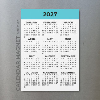 Full Year View 2027 Aqua Blue Magnetic Calendar