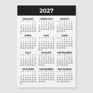Full Year View 2027 Black White Magnetic Calendar