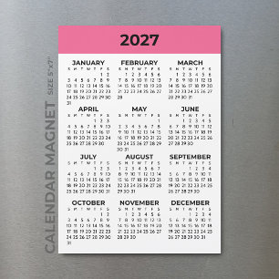 Full Year View 2027 Bright Pink Magnetic Calendar