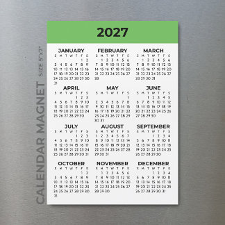 Full Year View 2027 Fresh Green Magnetic Calendar