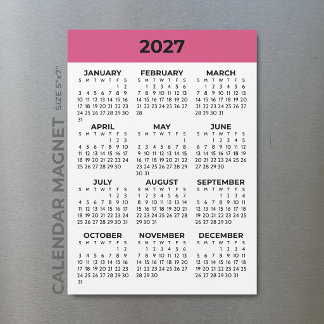 Full Year View 2027 Raspberry Magnetic Calendar