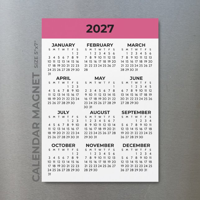 Full Year View 2027 Raspberry Magnetic Calendar (Creator Uploaded)