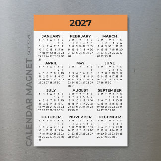 Full Year View 2027 Tangerine Magnetic Calendar