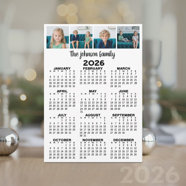 Full Year View Calendar - 4 photos Holiday (2026 Calendar Card)