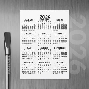 Full Year View Calendar - Basic Magnetic Card