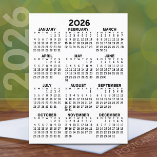 Full Year View Calendar - Basic Minimal Postcard