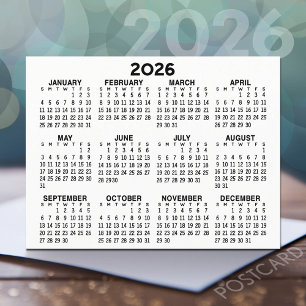 Full Year View Calendar - horizontal Black Postcard