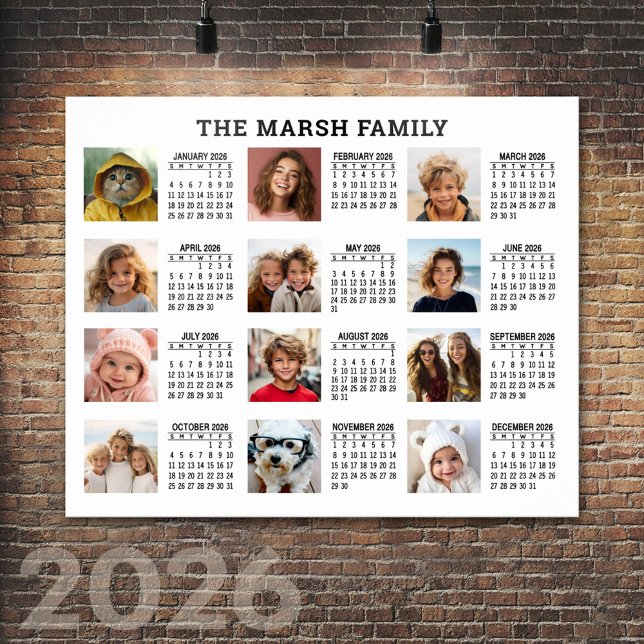 Full Year View Calendar with 12 Photos Poster (2026 Calendar Poster)